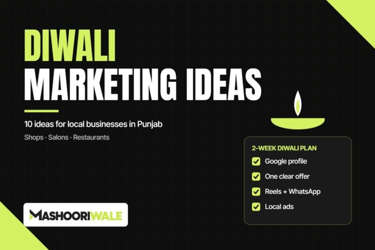 Diwali marketing ideas for local businesses in Punjab, with a diya and a two-week Diwali plan checklist